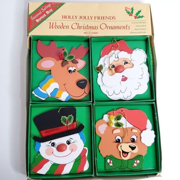 Vtg 70s 80s Wooden Christmas Ornaments Santa Snowman Reindeer Bear 4 3/4" - Picture 2 of 7